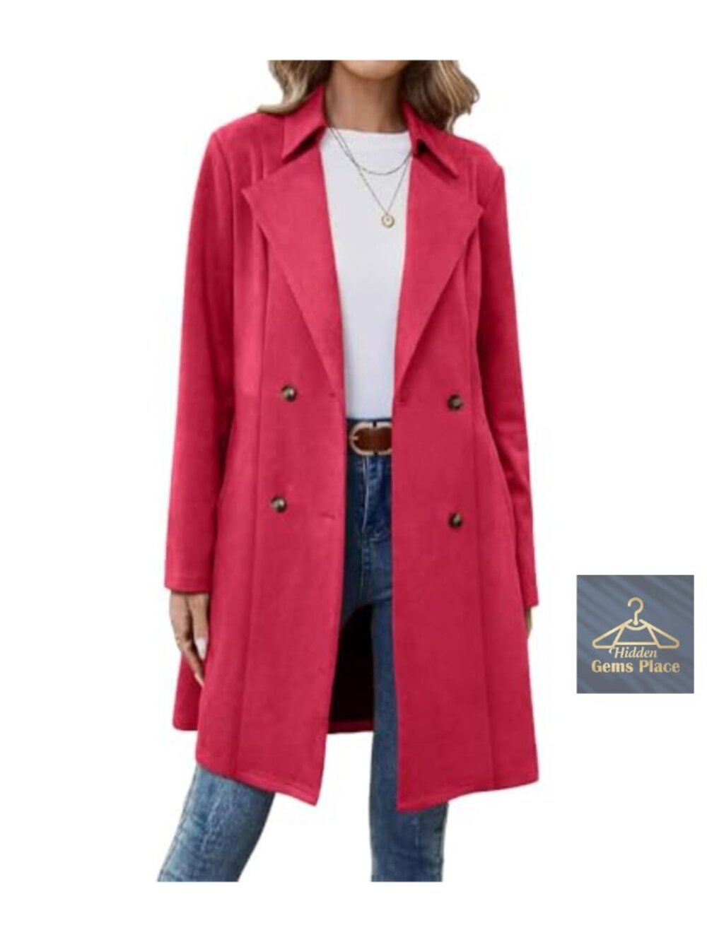Women's Faux Suede Double Breasted Trench Blazer Coat